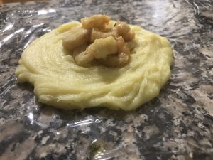receta saquitos pure de patata rellenos de gambas al ajillo 3